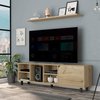 Tuhome Valdivia Tv Stand for TV's up 70 in. Four Open Shelves, Five Legs, Light Oak RLD6712